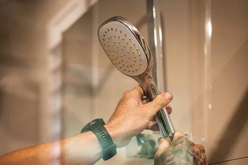 Plumber fitting a hand-held shower head